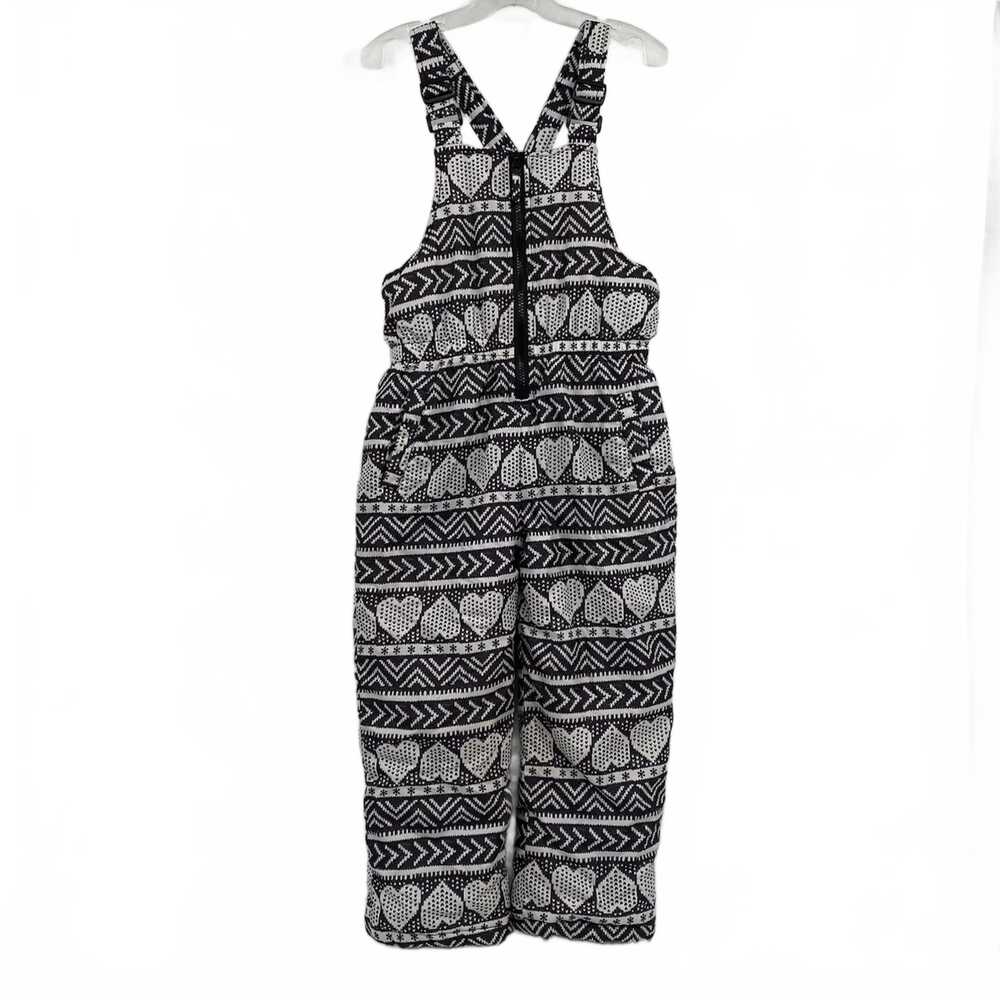 Pink Platinum White Black Heart Print Overall Snow Pants | Girls 6X Regular